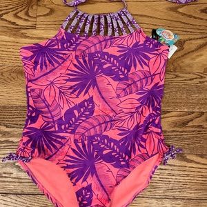 NWT Girls Breaking Waves One Piece Bathing Swim Suit Size 16